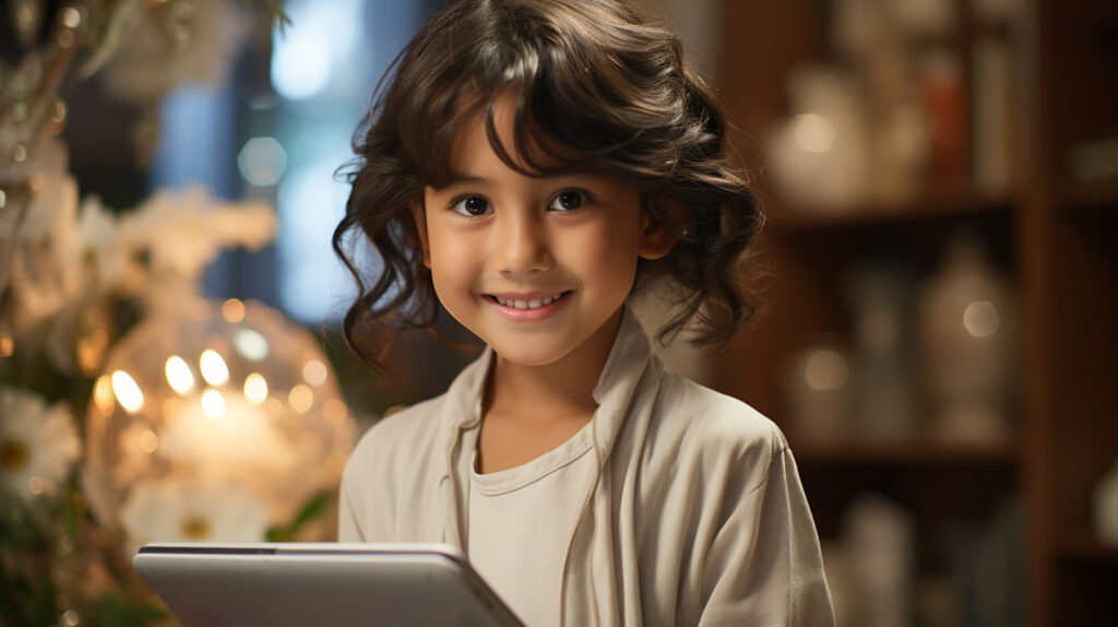 Gratitude Games for Toddlers: Connecting Emotions with Finance 3 medium shot kid with tablet indoors gratitude games for toddlers,
emotional financial literacy activities for preschoolers,
teaching gratitude and money management to young children,
connecting emotions with financial concepts in early childhood,
age-appropriate gratitude activities that build financial wisdom,