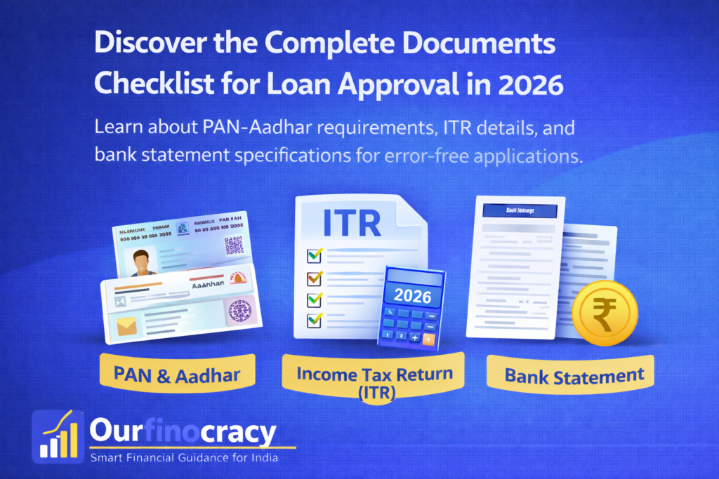 Documents Checklist for Loan, PAN-Aadhar documents for loan, ITR for loan application, Bank statement requirements for loan, Complete loan documentation